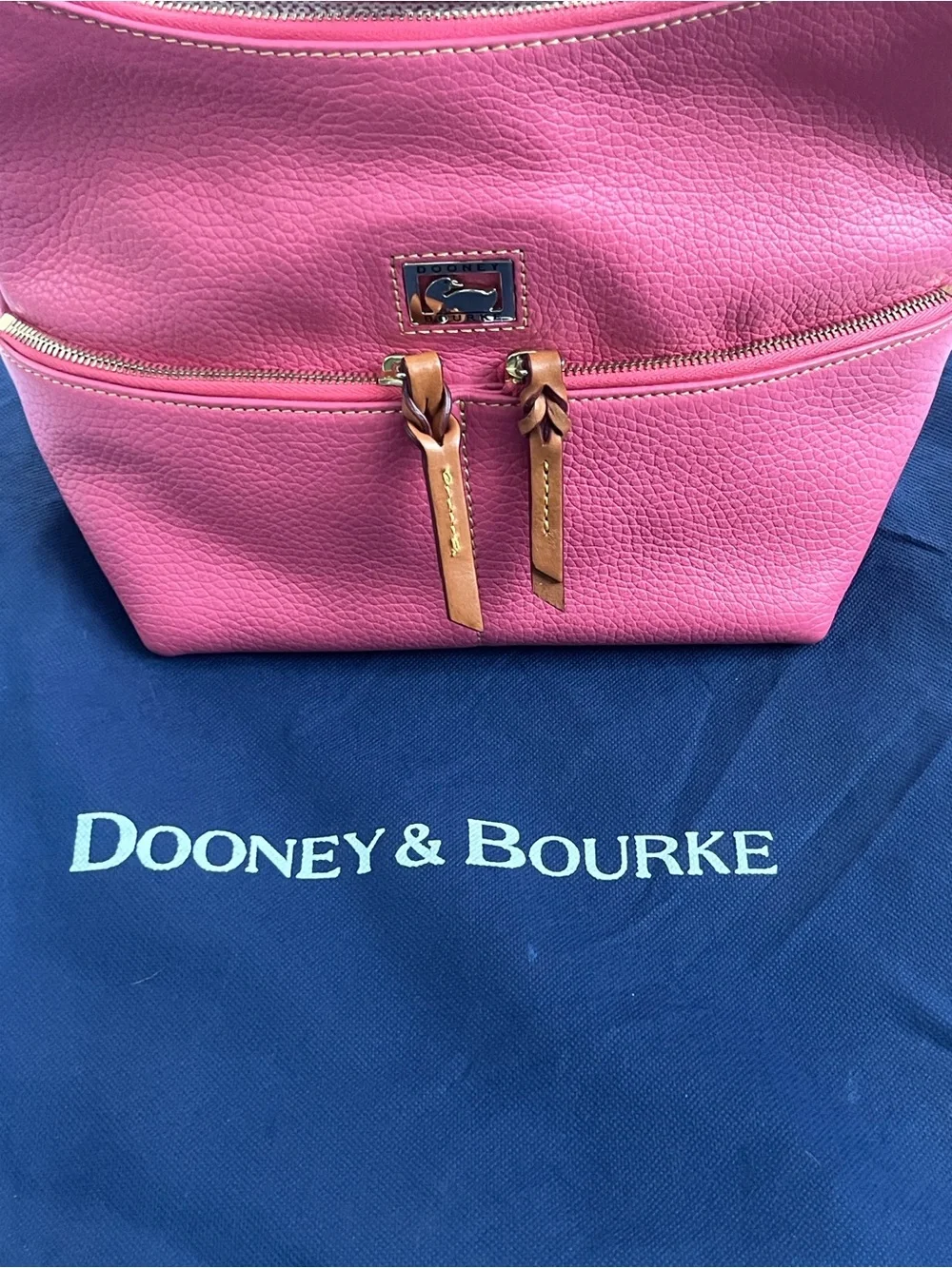 Dooney & Bourke Hot Pink Pebbled Leather Cosmetic Pouch with Tan Zipper Pulls